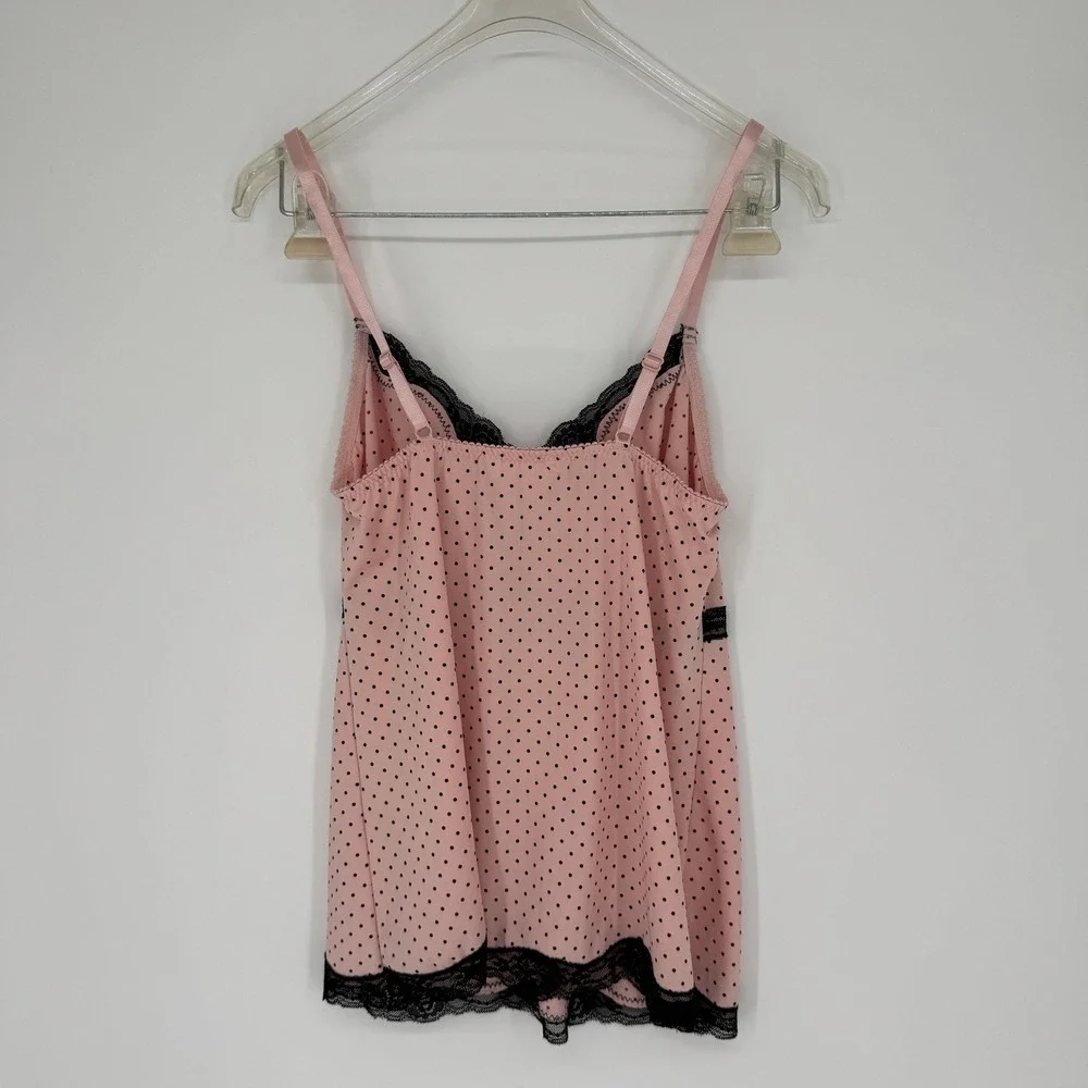 Polka Dot Babydoll Pajama Set Sz L Pink Lace Trim Coquette Balletcore Sleepwear‎